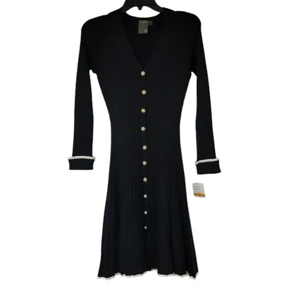 (60% OFF ) NWT Taylor Fit And Flare Black/Ivory Midi Sweater Dress M MSRP: $140 - Picture 8 of 8